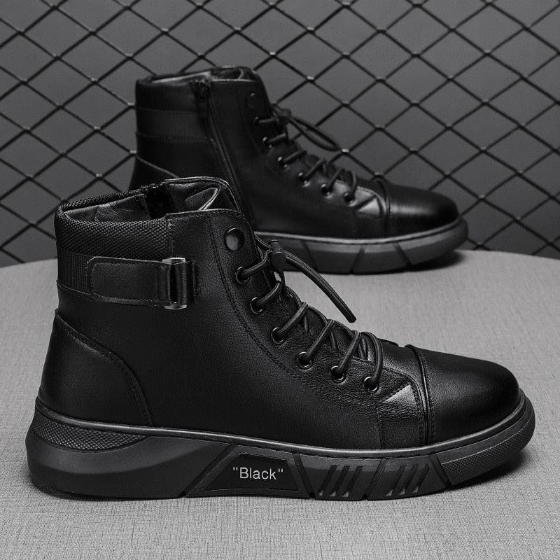 Italian slim leather boots for men