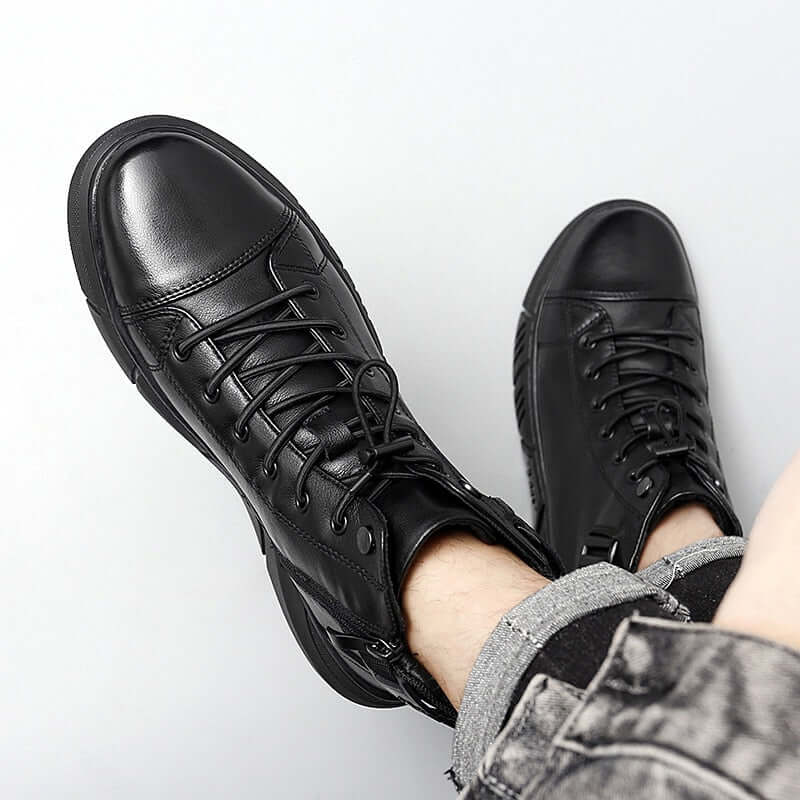 Italian slim leather boots for men
