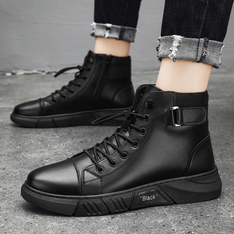 Italian slim leather boots for men