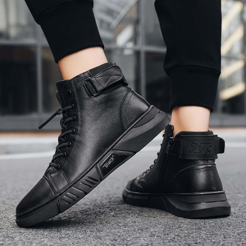 Italian slim leather boots for men